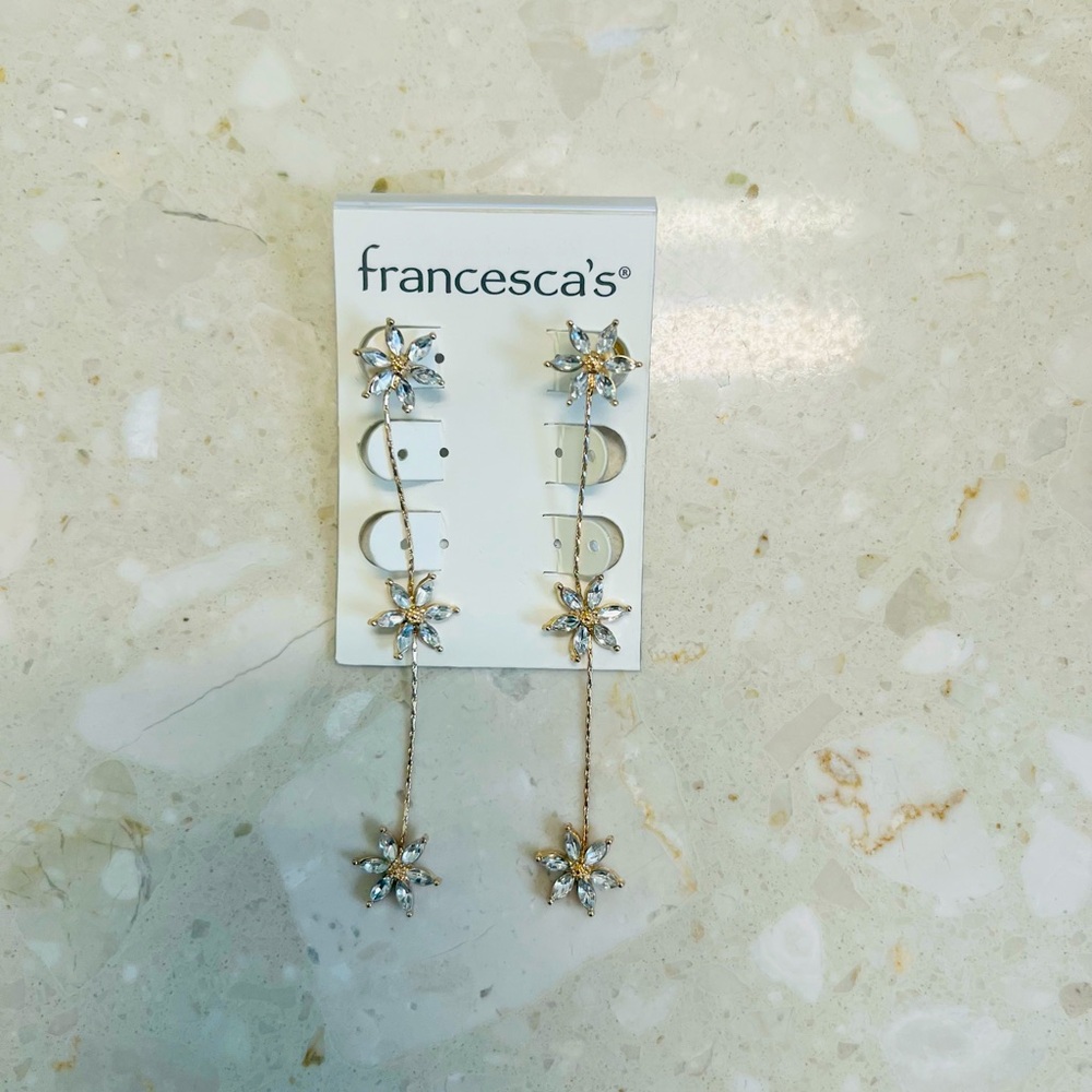 Francesca's Collections Silver and Gold Floral Drop Earrings
